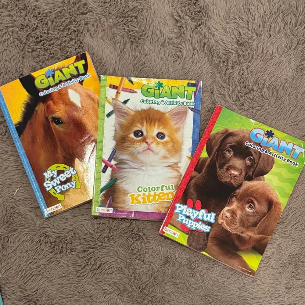 Set of 3 Giant Coloring & Activity Book Set - Pony Horse, Kitten, Puppies